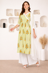 Ethnic Cotton Printed Angrakha Kurti Palazzo Set for Women