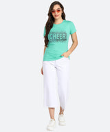 Women Sequins Motifs Embellished Cotton T-shirt