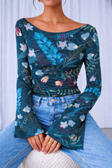 🌸 Floral Printed Spandex Top with Bell Sleeves 🌸