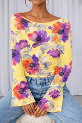 🌸 Floral Printed Spandex Top with Bell Sleeves 🌸