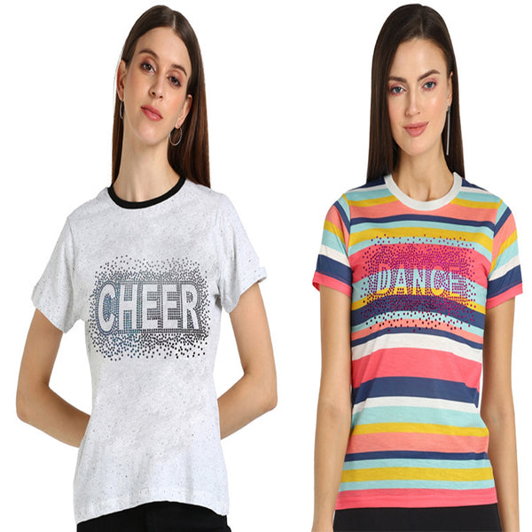 Women’s Cotton Sequin Motif T-Shirt Combo (Pack of 2) – Just ₹599 | MRP ₹2,099