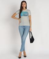 Women Sequins Motifs Embellished Cotton T-shirt