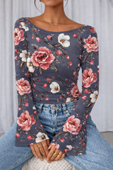 🌸 Floral Printed Spandex Top with Bell Sleeves 🌸