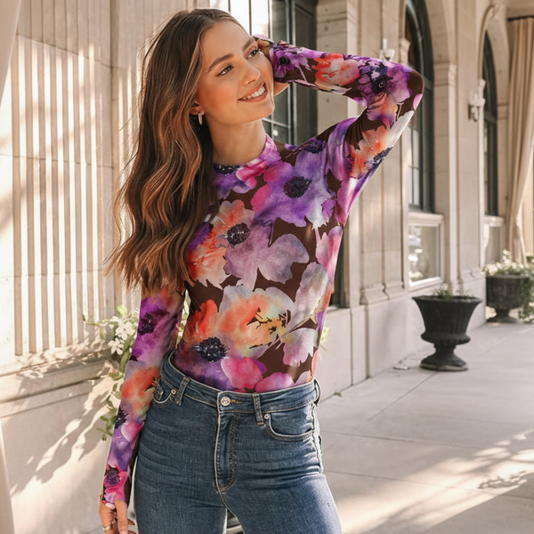 🌸 Floral Printed Spandex Bodyfit Top 🌸