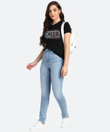 Women Sequins Motifs Embellished Cotton T-shirt