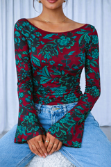 🌸 Floral Printed Spandex Top with Bell Sleeves 🌸