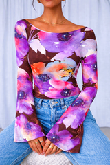 🌸 Floral Printed Spandex Top with Bell Sleeves 🌸