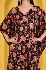 Floral Blossom Satin Kaftan – Elegant Floral Print Lounge & Resort Wear