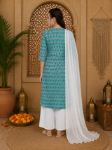🌸 Ethnic Cotton Printed Kurti Palazzo Set for Women
