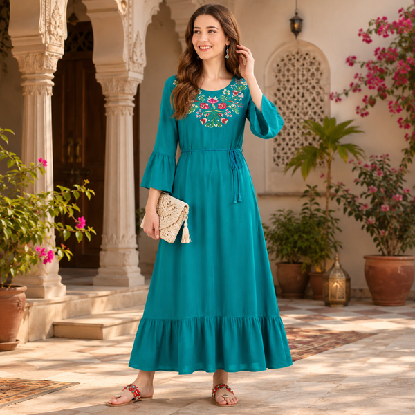 Graceful Charm: Women’s Embroidered Ankle Length Kurti