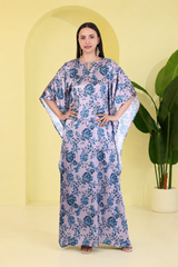 Blossom Satin Kaftan – Elegant Floral Print Lounge & Resort Wear