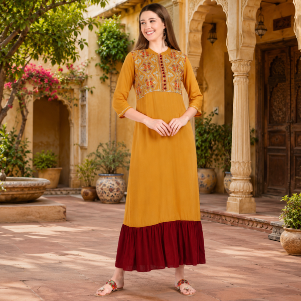 Timeless Elegance: Women's Embroidered Ankle-Length Kurti