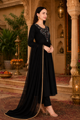🌼 Women's Rayon Embroidered Kurti Pant & Georgette Dupatta Set