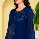 Women Georgette Asymmetric Kurta Pant Set INDW 02 BLUE