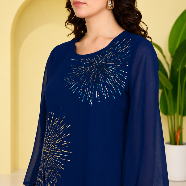 Women Georgette Asymmetric Kurta Pant Set INDW 02 BLUE