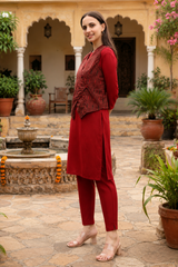 🌺 Women’s Ethnic Printed Jacket Kurti & Pant Set