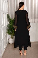 Elegant Embroidered Georgette Top Pant Set