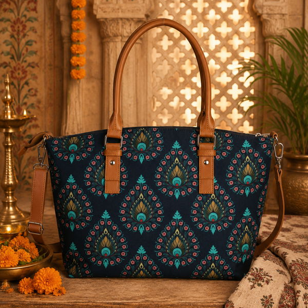 Peacock Feather Print Canvas Tote Bag