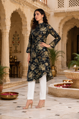 🌺 Floral print spandex kurti‑pant co‑ord set