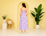 Enchanted Bloom Women's Lavender Floral Printed Crepe Maxi Dress