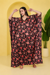 Floral Blossom Satin Kaftan – Elegant Floral Print Lounge & Resort Wear