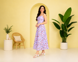 Enchanted Bloom Women's Lavender Floral Printed Crepe Maxi Dress