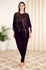 Women's Sequins Motifs Embellished Georgette Top Pant Set
