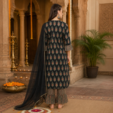 Ethnic cotton printed kurti plazzo dupatta set