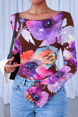 🌸 Floral Printed Spandex Top with Bell Sleeves 🌸