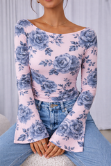 🌸 Floral Printed Spandex Top with Bell Sleeves 🌸