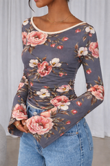 🌸 Floral Printed Spandex Top with Bell Sleeves 🌸