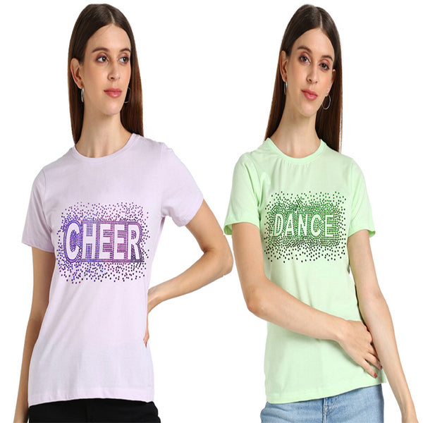 Women’s Cotton Sequin Motif T-Shirt Combo (Pack of 2) – Just ₹599 | MRP ₹2,099