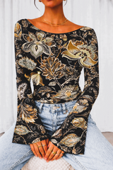 🌸 Floral Printed Spandex Top with Bell Sleeves 🌸