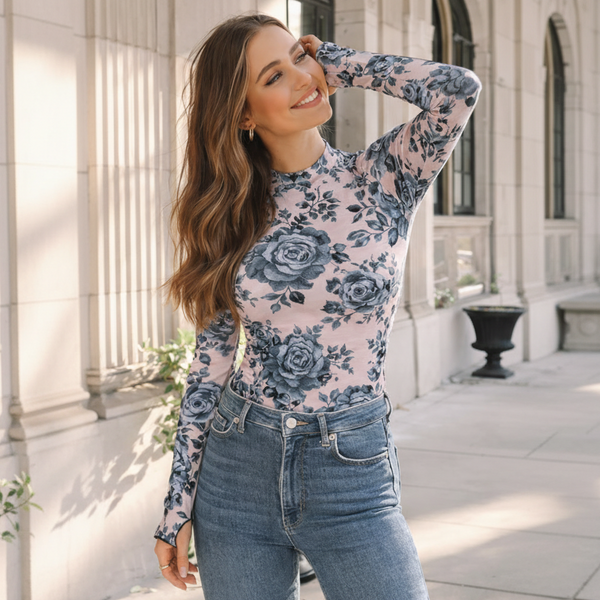 🌸 Floral Printed Spandex Bodyfit Top 🌸