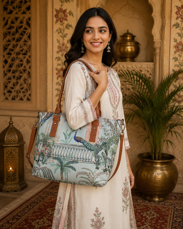 Mughal Garden Print Canvas Tote Bag