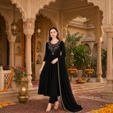 🌼 Women's Rayon Embroidered Kurti Pant & Georgette Dupatta Set