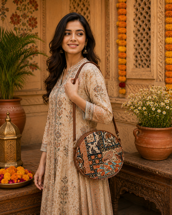 Floral Paisley Patchwork Canvas Sling Bag