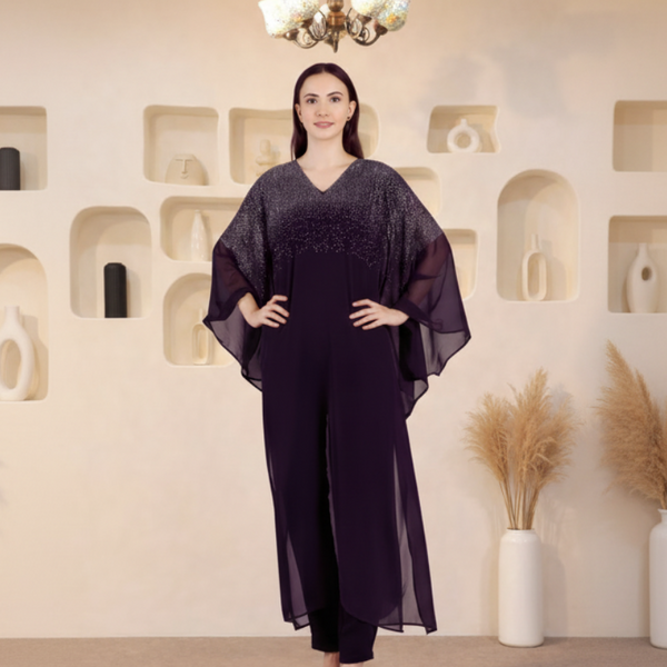Women's Sequins Motifs Embellished Georgette Kaftan Set