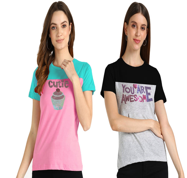 Women's Cotton Sequin Motif T-Shirt Combo