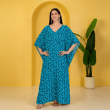 Blue Floral Satin Kaftan – Elegant Floral Print Lounge & Resort Wear