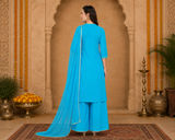 Women’s Embroidered Rayon Kurti Palazzo Dupatta Set | Elegant Ethnic Co-ord Set