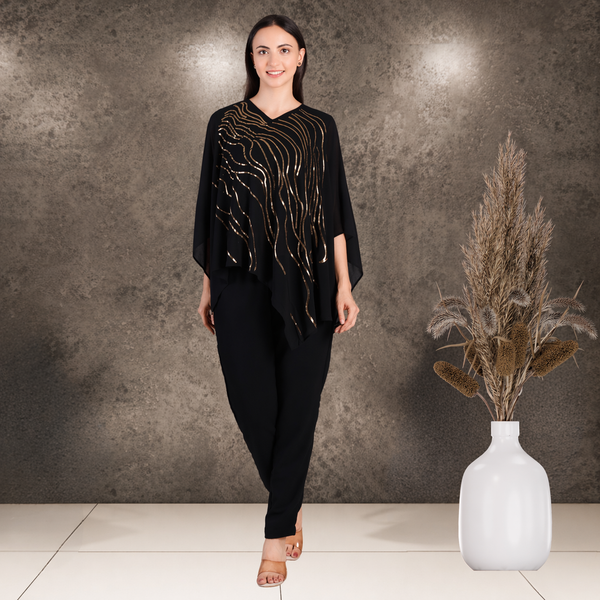 Women's Sequins Motifs Embellished Georgette Top Pant Set