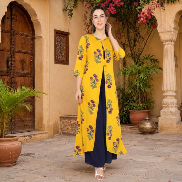 Pack of 3 Women Printed Cotton Kurti Shrug Pant set
