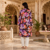 🌺 Floral print spandex kurti‑pant co‑ord set