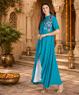 Graceful Floral Embroidered Rayon Shrug Kurti Set