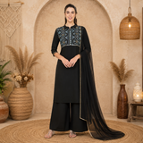 Women’s Embroidered Rayon Kurti Palazzo Set | Elegant Ethnic Co-ord Set