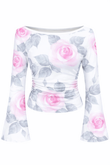 🌸 Floral Printed Spandex Top with Bell Sleeves 🌸