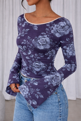 🌸 Floral Printed Spandex Top with Bell Sleeves 🌸