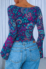 🌸 Floral Printed Spandex Top with Bell Sleeves 🌸