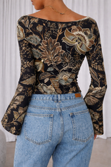 🌸 Floral Printed Spandex Top with Bell Sleeves 🌸
